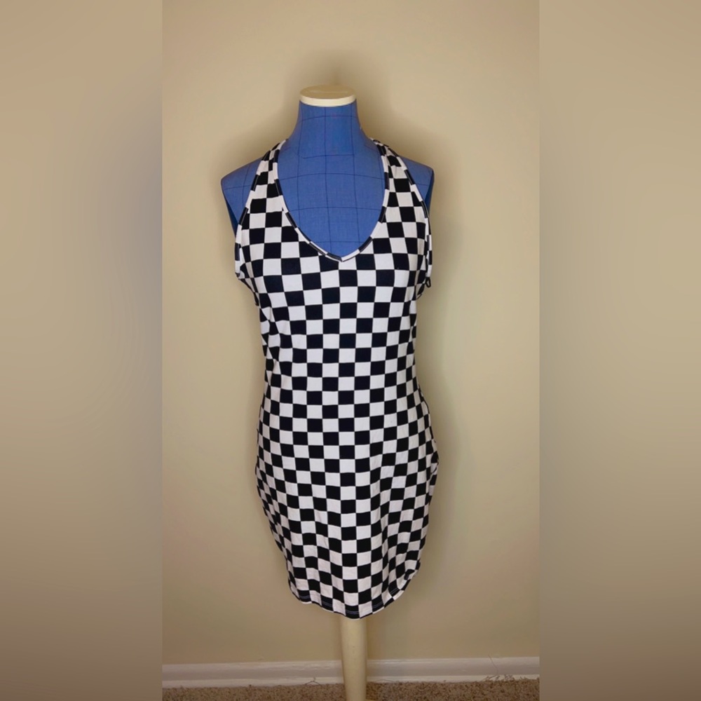 H&M | Checkered Halter Dress | Black and White | Large |